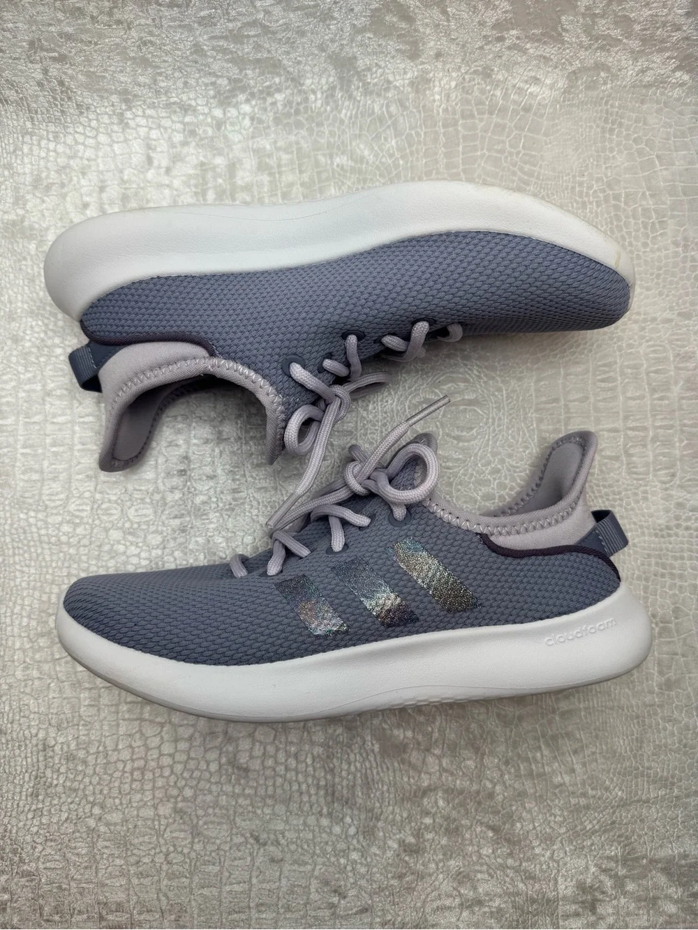 Adidas Cloudfoam Silver Violet Pure Big Kid Size 3 shoes